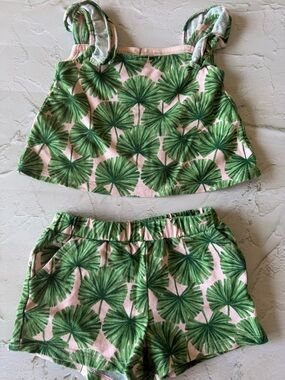 Janie and Jack Pink Tank & Shorts Set with Green Palm Print